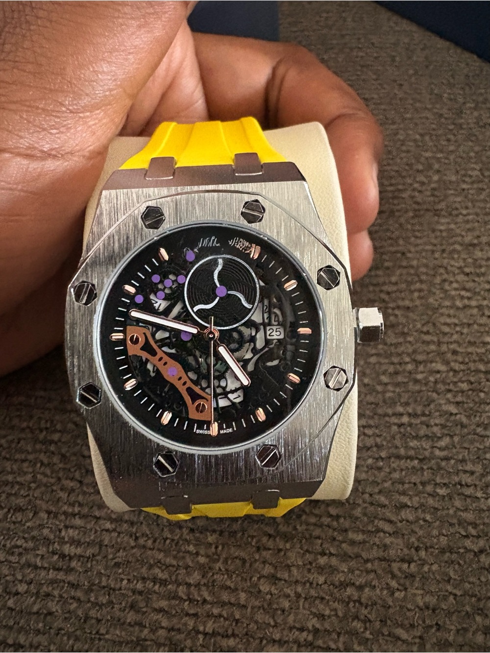 Designer luxury watch Men's Yellow Silicone Strap Skeleton Dial AP style